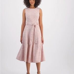 Women's Jewel-Neck Sleeveless Belted Tweed Midi Dress